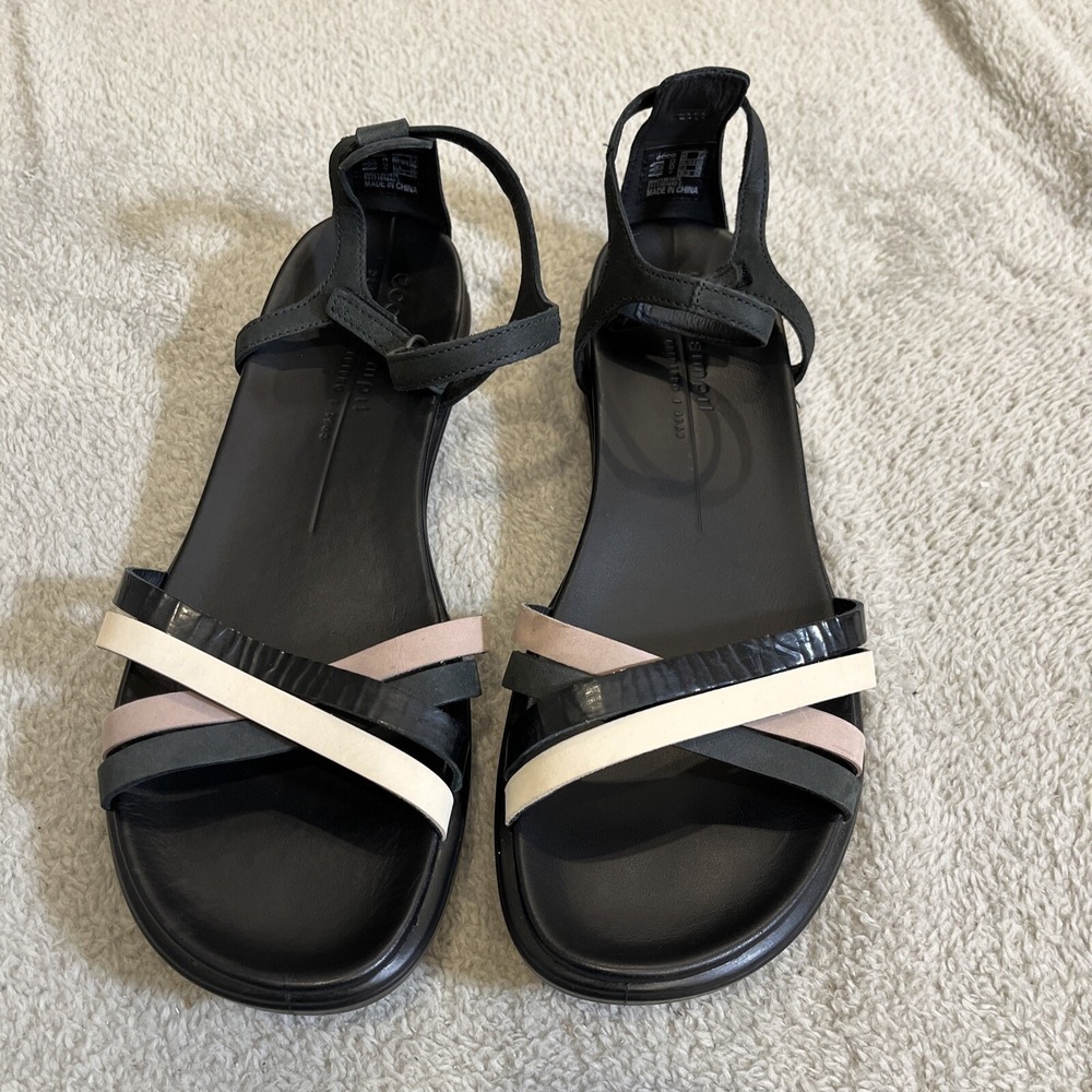 ECCO Simpil‎ Strappy Sandals Womens EU 41 US 10-10.5 Black White Pink Minimalist